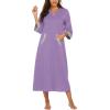 image:imageEkouaer Women Zipper Robe 34 Sleeves Loungewear Dress Full Length Sleepwear Pockets Housecoat Nightgown Long BathrobeStyle 1purple