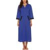 image:imageEkouaer Women Zipper Robe 34 Sleeves Loungewear Dress Full Length Sleepwear Pockets Housecoat Nightgown Long BathrobeStyle 1snorkel Blue