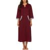 image:imageEkouaer Women Zipper Robe 34 Sleeves Loungewear Dress Full Length Sleepwear Pockets Housecoat Nightgown Long BathrobeStyle 1wine Red