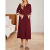 image:imageEkouaer Women Zipper Robe 34 Sleeves Loungewear Dress Full Length Sleepwear Pockets Housecoat Nightgown Long BathrobeStyle 1wine Red