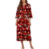 image:imageEkouaer Women Zipper Robe 34 Sleeves Loungewear Dress Full Length Sleepwear Pockets Housecoat Nightgown Long BathrobeXmas Print