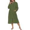 image:imageEkouaer Women Zipper Robe Fleece Long Sleeves Bathrobe Sleepwear Warm Soft Housecoat with Pockets Zip Up House DressesArmy Green