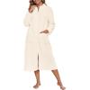 image:imageEkouaer Women Zipper Robe Fleece Long Sleeves Bathrobe Sleepwear Warm Soft Housecoat with Pockets Zip Up House DressesBeige