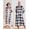 image:imageEkouaer Women Zipper Robe Fleece Long Sleeves Bathrobe Sleepwear Warm Soft Housecoat with Pockets Zip Up House DressesBlack White Plaid