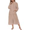 image:imageEkouaer Women Zipper Robe Fleece Long Sleeves Bathrobe Sleepwear Warm Soft Housecoat with Pockets Zip Up House DressesKhaki