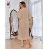 image:imageEkouaer Women Zipper Robe Fleece Long Sleeves Bathrobe Sleepwear Warm Soft Housecoat with Pockets Zip Up House DressesKhaki