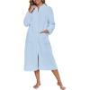 image:imageEkouaer Women Zipper Robe Fleece Long Sleeves Bathrobe Sleepwear Warm Soft Housecoat with Pockets Zip Up House DressesLight Blue
