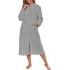 image:imageEkouaer Women Zipper Robe Fleece Long Sleeves Bathrobe Sleepwear Warm Soft Housecoat with Pockets Zip Up House DressesLight Gray