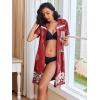 image:imageEkouaer Women Zipper Robe Short Sleeves House Coat Zipper Front Bathrobe Sleepwear with Pockets Housecoat NightgownFloral Red