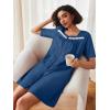 image:imageEkouaer Women Zipper Robe Short Sleeves House Coat Zipper Front Bathrobe Sleepwear with Pockets Housecoat NightgownNavy