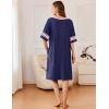 image:imageEkouaer Women Zipper Robe Short Striped Sleeves Lightweight Robes Color Block Bathrobe Soft Sleepwear with Pockets S3XLB Navy Blue