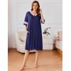 image:imageEkouaer Women Zipper Robe Short Striped Sleeves Lightweight Robes Color Block Bathrobe Soft Sleepwear with Pockets S3XLB Navy Blue