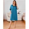 image:imageEkouaer Women Zipper Robe Short Striped Sleeves Lightweight Robes Color Block Bathrobe Soft Sleepwear with Pockets S3XLLake Blue