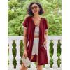 image:imageEkouaer Women Zipper Robe Waffle Short Sleeve Bathrobes Lightweight Knee Length Housecoat with Pockets S3XLDark Red