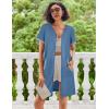image:imageEkouaer Women Zipper Robe Waffle Short Sleeve Bathrobes Lightweight Knee Length Housecoat with Pockets S3XLNavy
