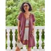 image:imageEkouaer Women Zipper Robe Waffle Short Sleeve Bathrobes Lightweight Knee Length Housecoat with Pockets S3XLRosy Gray Purple