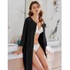 image:imageEkouaer Women Zipper Robes 34 Sleeve Ribbed Knit Bathrobe Lightweight Knee Length Loungewear Housecoat with Pockets S3XLBlack