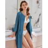 image:imageEkouaer Women Zipper Robes 34 Sleeve Ribbed Knit Bathrobe Lightweight Knee Length Loungewear Housecoat with Pockets S3XLDuck Blue
