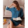 image:imageEkouaer Women Zipper Robes 34 Sleeve Ribbed Knit Bathrobe Lightweight Knee Length Loungewear Housecoat with Pockets S3XLDuck Blue