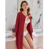 image:imageEkouaer Women Zipper Robes 34 Sleeve Ribbed Knit Bathrobe Lightweight Knee Length Loungewear Housecoat with Pockets S3XLRed