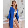 image:imageEkouaer Women Zipper Robes 34 Sleeve Ribbed Knit Bathrobe Lightweight Knee Length Loungewear Housecoat with Pockets S3XLSky Blue