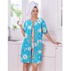 image:imageEkouaer Women Zipper Robes Knit Short Bathrobe Lightweight House Coat with Pockets Soft Nightgown SXXLBlue White Flower