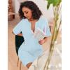 image:imageEkouaer Women Zipper Robes Knit Short Bathrobe Lightweight House Coat with Pockets Soft Nightgown SXXLLight Blue
