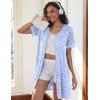 image:imageEkouaer Women Zipper Robes Short Sleeves Housecoat Lightweight Bathrobes Zip Up Robe Casual Nightgown with Pockets S2XLBlue Grid Floral