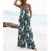 image:imageEkouaer Womens Casual Overalls Loose Wide Leg Jumpsuits Summer Boho Floral Printed Baggy Rompers with PocketsGreen White Leaves