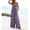 image:imageEkouaer Womens Casual Overalls Loose Wide Leg Jumpsuits Summer Boho Floral Printed Baggy Rompers with PocketsPurple Floral