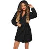 image:imageEkouaer Womens Hooded Bathrobe Plush Short Robe Super Soft Fleece Robe Luxury Sleepwear with PocketsA Blackjacquard
