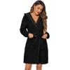 image:imageEkouaer Womens Hooded Bathrobe Plush Short Robe Super Soft Fleece Robe Luxury Sleepwear with PocketsA Blackjacquard