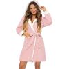 image:imageEkouaer Womens Hooded Bathrobe Plush Short Robe Super Soft Fleece Robe Luxury Sleepwear with PocketsA Hot Pinkjacquard