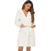 image:imageEkouaer Womens Hooded Bathrobe Plush Short Robe Super Soft Fleece Robe Luxury Sleepwear with PocketsA Whitejacquard