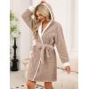 image:imageEkouaer Womens Hooded Bathrobe Plush Short Robe Super Soft Fleece Robe Luxury Sleepwear with PocketsB Khaki