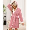 image:imageEkouaer Womens Hooded Bathrobe Plush Short Robe Super Soft Fleece Robe Luxury Sleepwear with PocketsB Rose Pink