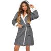 image:imageEkouaer Womens Hooded Bathrobe Plush Short Robe Super Soft Fleece Robe Luxury Sleepwear with PocketsDard Greyjacquard