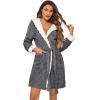 image:imageEkouaer Womens Hooded Bathrobe Plush Short Robe Super Soft Fleece Robe Luxury Sleepwear with PocketsDard Greyjacquard