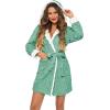 image:imageEkouaer Womens Hooded Bathrobe Plush Short Robe Super Soft Fleece Robe Luxury Sleepwear with PocketsGreenjacquard