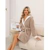image:imageEkouaer Womens Hooded Bathrobe Plush Short Robe Super Soft Fleece Robe Luxury Sleepwear with PocketsKhaki