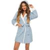 image:imageEkouaer Womens Hooded Bathrobe Plush Short Robe Super Soft Fleece Robe Luxury Sleepwear with PocketsLight Bluejacquard