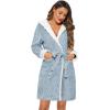 image:imageEkouaer Womens Hooded Bathrobe Plush Short Robe Super Soft Fleece Robe Luxury Sleepwear with PocketsLight Bluejacquard