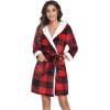 image:imageEkouaer Womens Hooded Bathrobe Plush Short Robe Super Soft Fleece Robe Luxury Sleepwear with PocketsPlaid Red