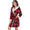 image:imageEkouaer Womens Hooded Bathrobe Plush Short Robe Super Soft Fleece Robe Luxury Sleepwear with PocketsPlaid Red