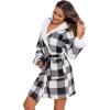image:imageEkouaer Womens Hooded Bathrobe Plush Short Robe Super Soft Fleece Robe Luxury Sleepwear with PocketsPlaid White