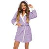 image:imageEkouaer Womens Hooded Bathrobe Plush Short Robe Super Soft Fleece Robe Luxury Sleepwear with PocketsPurplejacquard