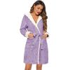 image:imageEkouaer Womens Hooded Bathrobe Plush Short Robe Super Soft Fleece Robe Luxury Sleepwear with PocketsPurplejacquard