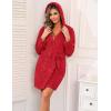 image:imageEkouaer Womens Hooded Bathrobe Plush Short Robe Super Soft Fleece Robe Luxury Sleepwear with PocketsRedjacquard
