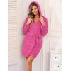 image:imageEkouaer Womens Hooded Bathrobe Plush Short Robe Super Soft Fleece Robe Luxury Sleepwear with PocketsRose Redjacquard