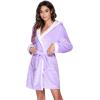 image:imageEkouaer Womens Hooded Bathrobe Plush Short Robe Super Soft Fleece Robe Luxury Sleepwear with PocketsZ Lavender